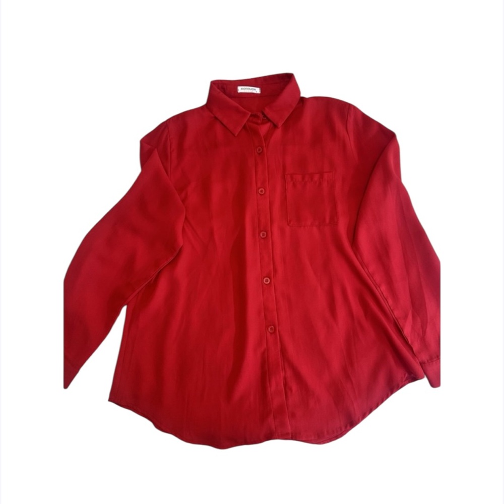 Hotouch Blouse Women's Size Medium Red Button Front Pocket‎